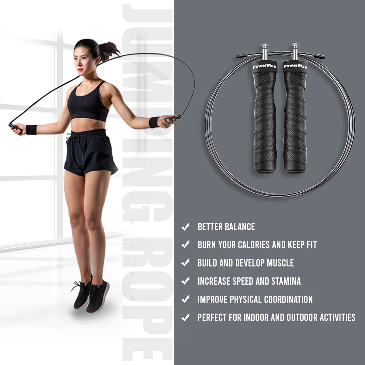  JS-3 (Black) Exercise Speed Jump Rope With Adjustable Cable