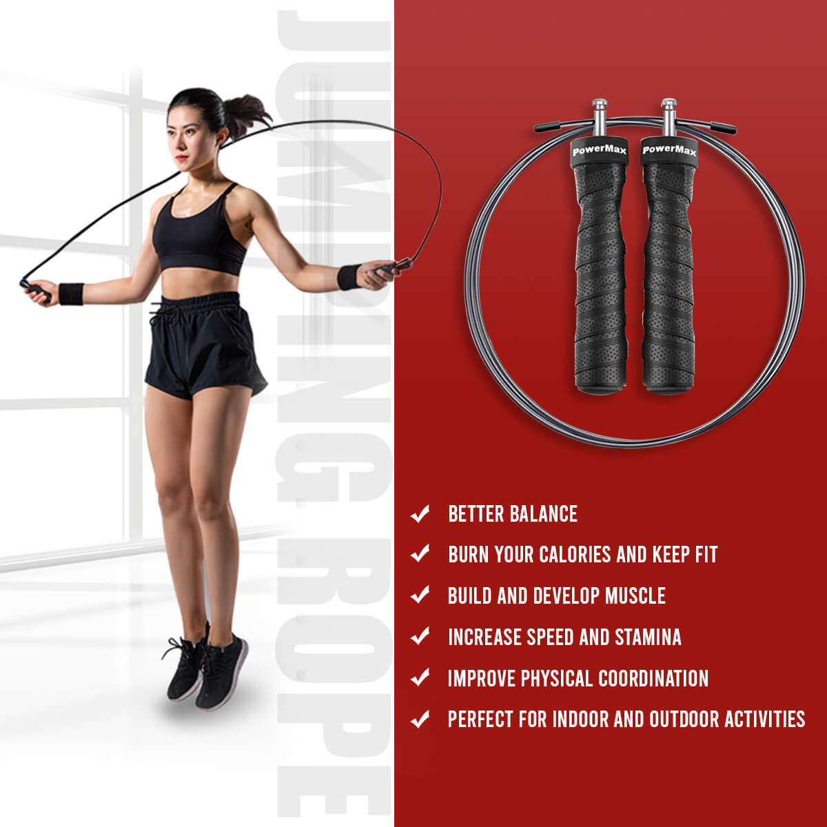  JS-3 (Red) Exercise Speed Jump Rope With Adjustable Cable