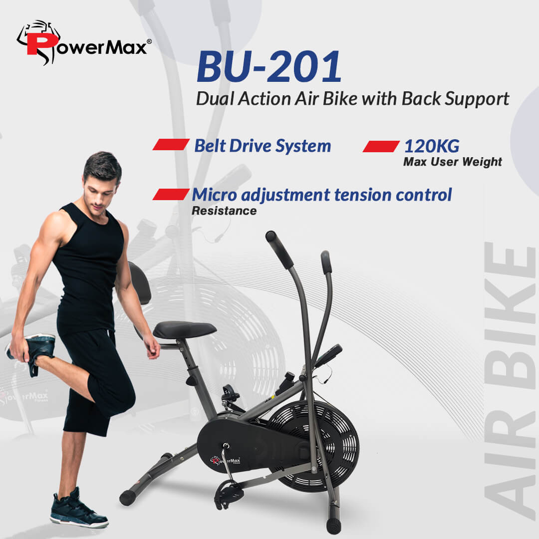 PowerMax Fitess BU-201 Dual Action Air Bike/Exercise Bike with Back Support System for Home Workout