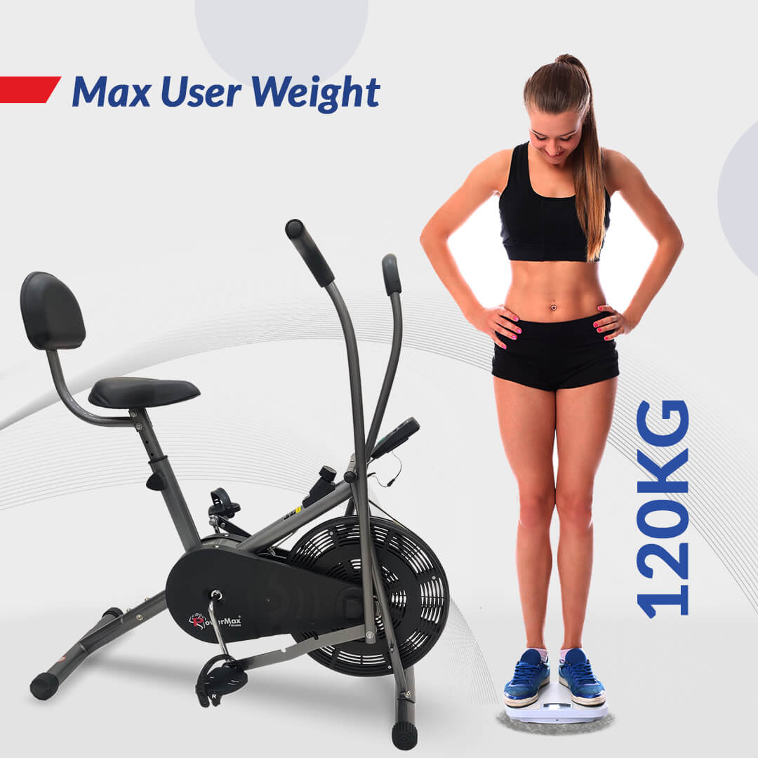 PowerMax Fitess BU-201 Dual Action Air Bike/Exercise Bike with Back Support System for Home Workout