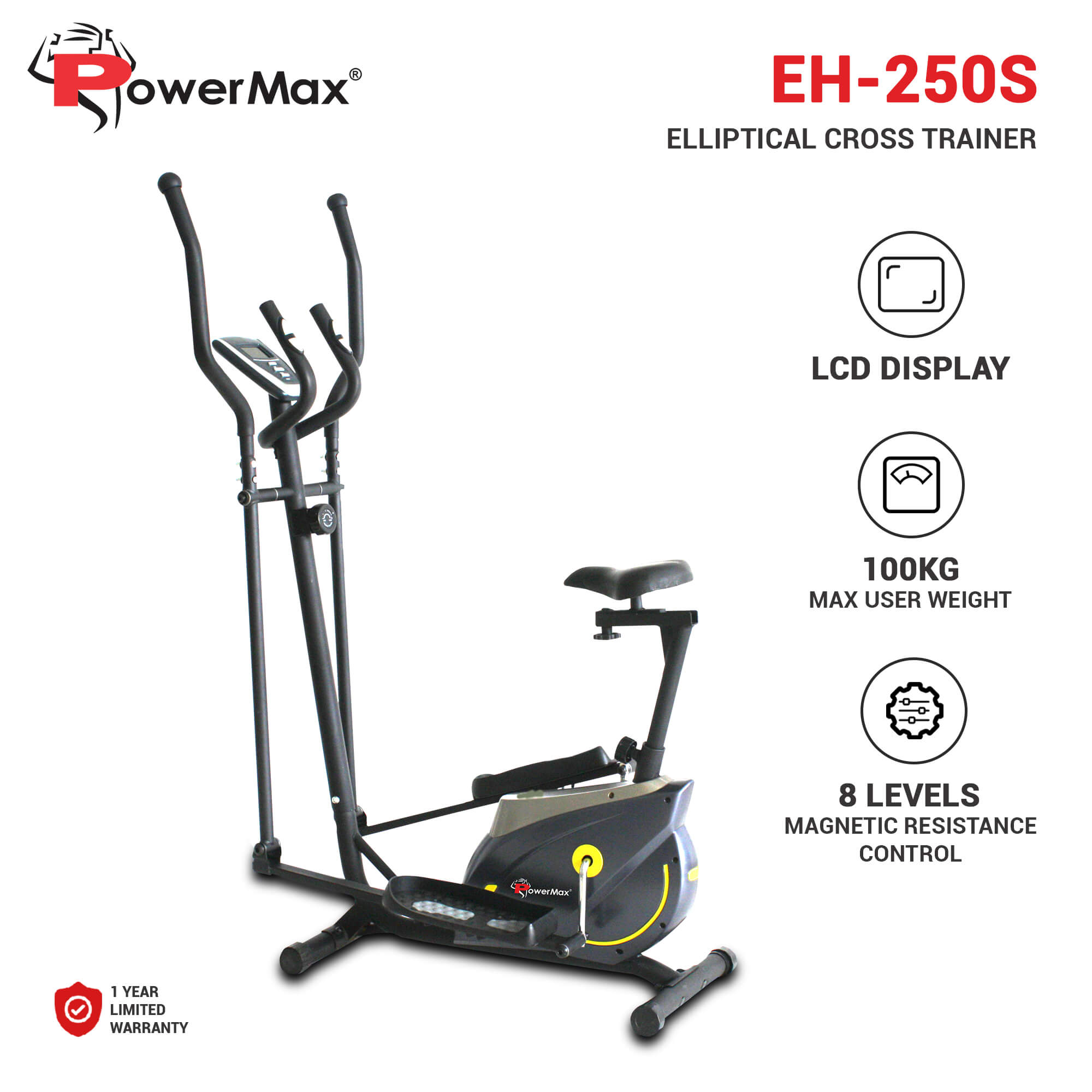 PowerMax Fitness EH-250S Elliptical Cross Trainer with Adjustable Seat