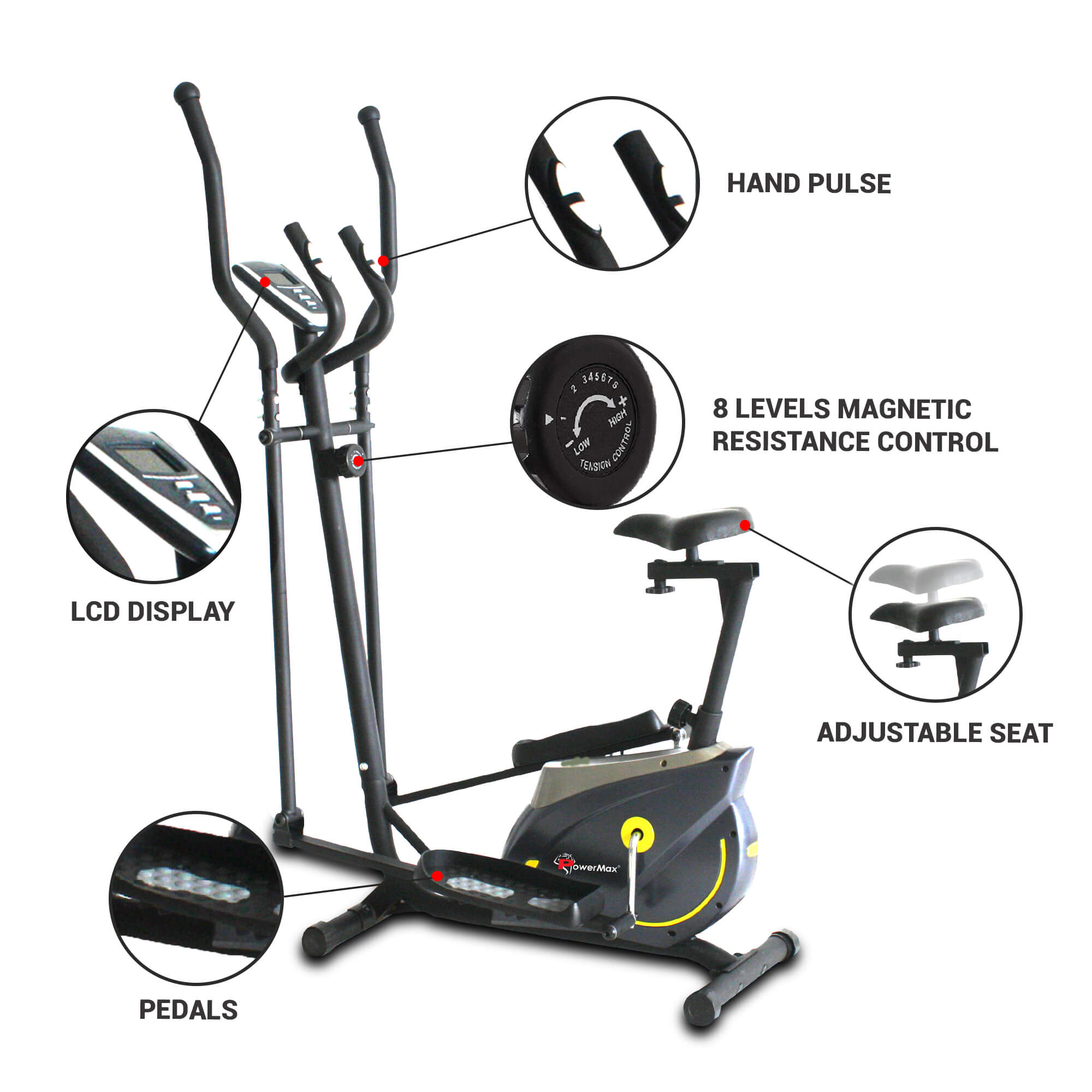 PowerMax Fitness EH-250S Elliptical Cross Trainer with Adjustable Seat