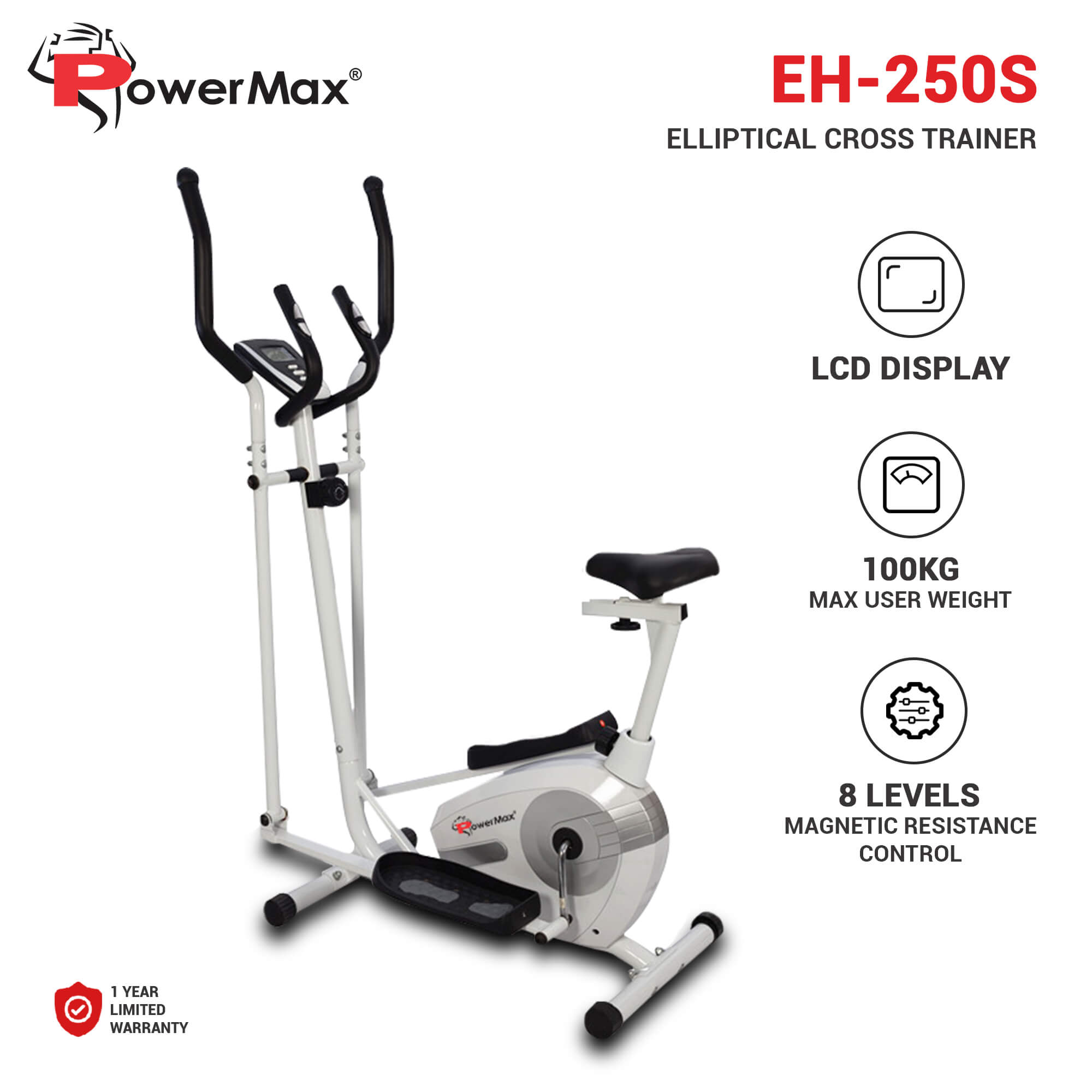 PowerMax Fitness EH-250S Elliptical Cross Trainer with Adjustable Seat