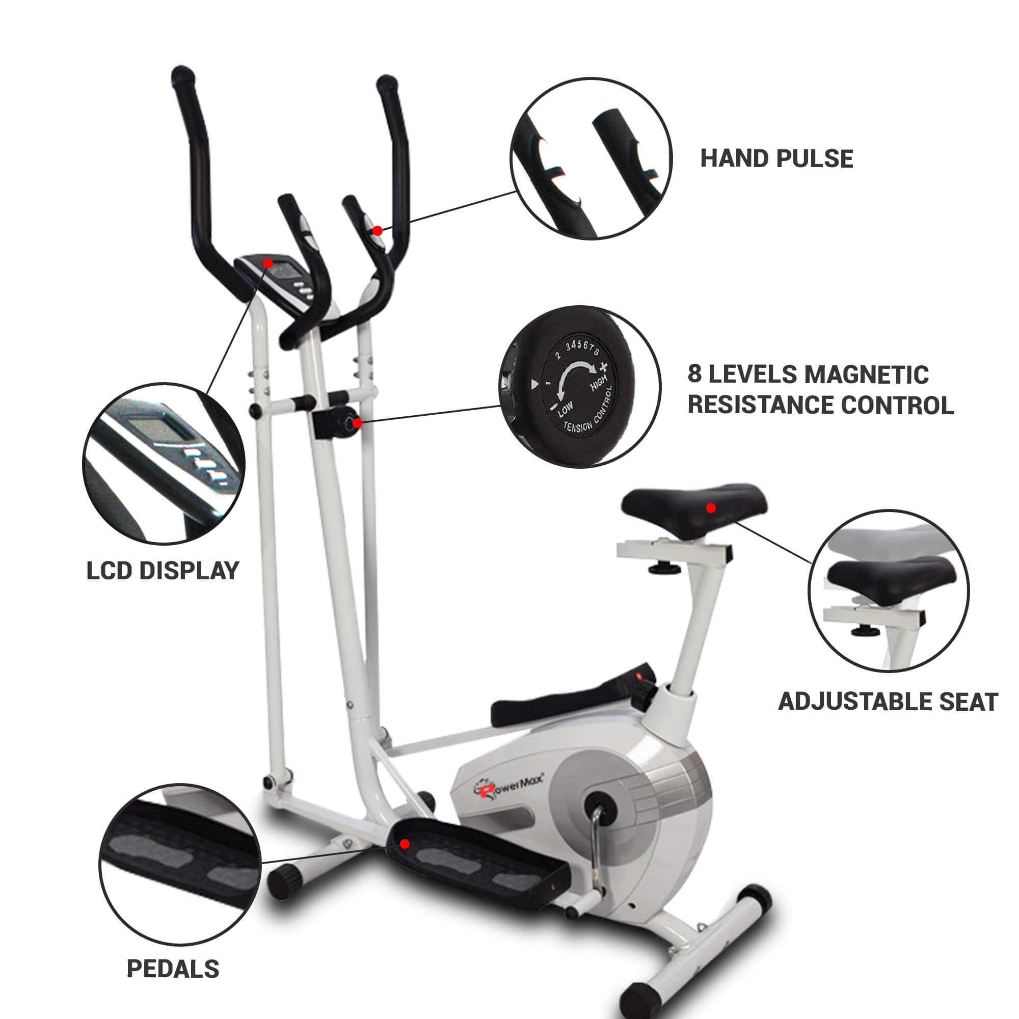 PowerMax Fitness EH-250S Elliptical Cross Trainer with Adjustable Seat