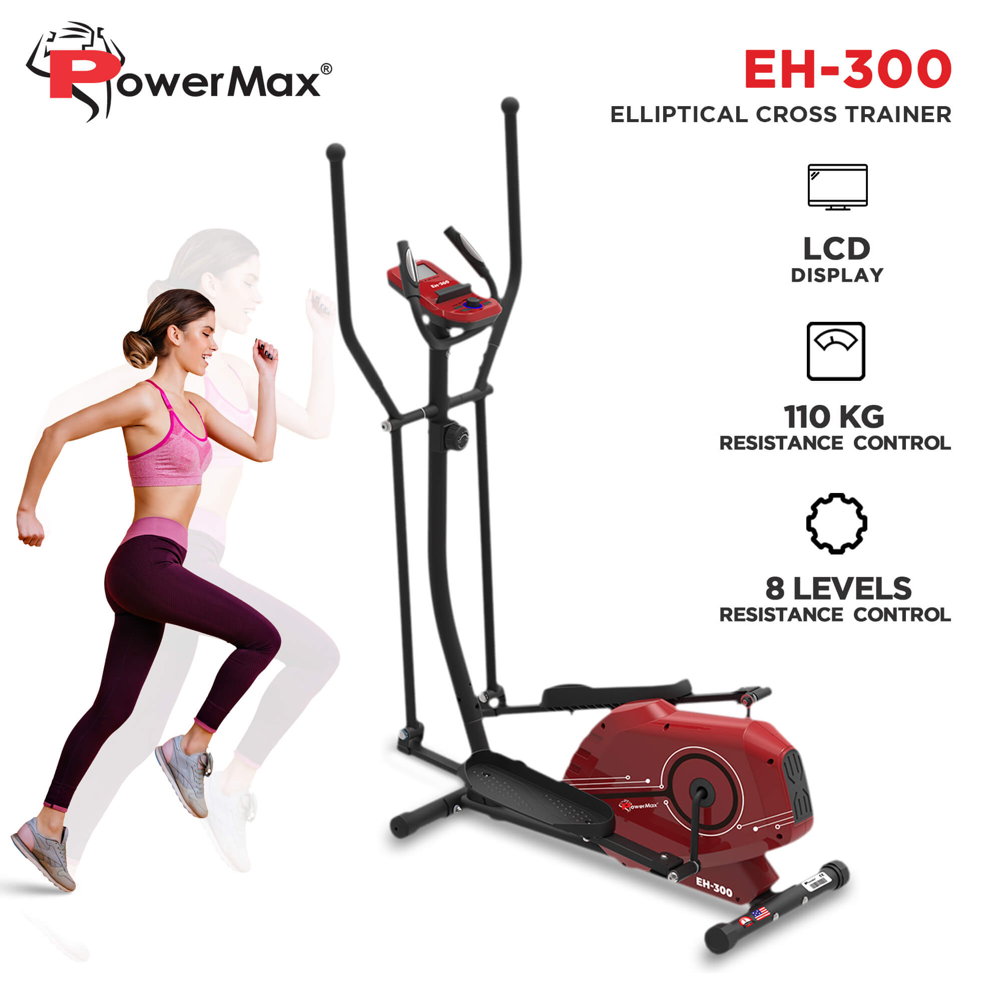 PowerMax Fitness New 2021 EH-300 Elliptical Cross Trainer with Hand Pulse