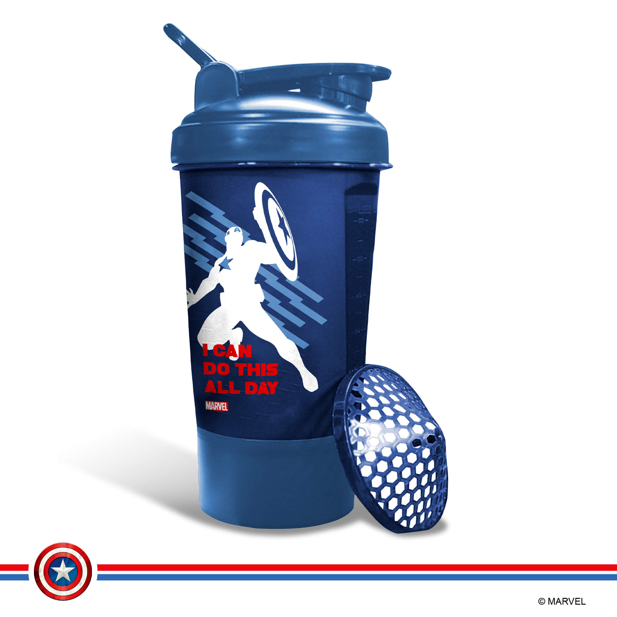 PowerMax x Marvel MSB-6S (600ml) Captain America Marvel Edition Protein Shaker  Bottle with Single Storage