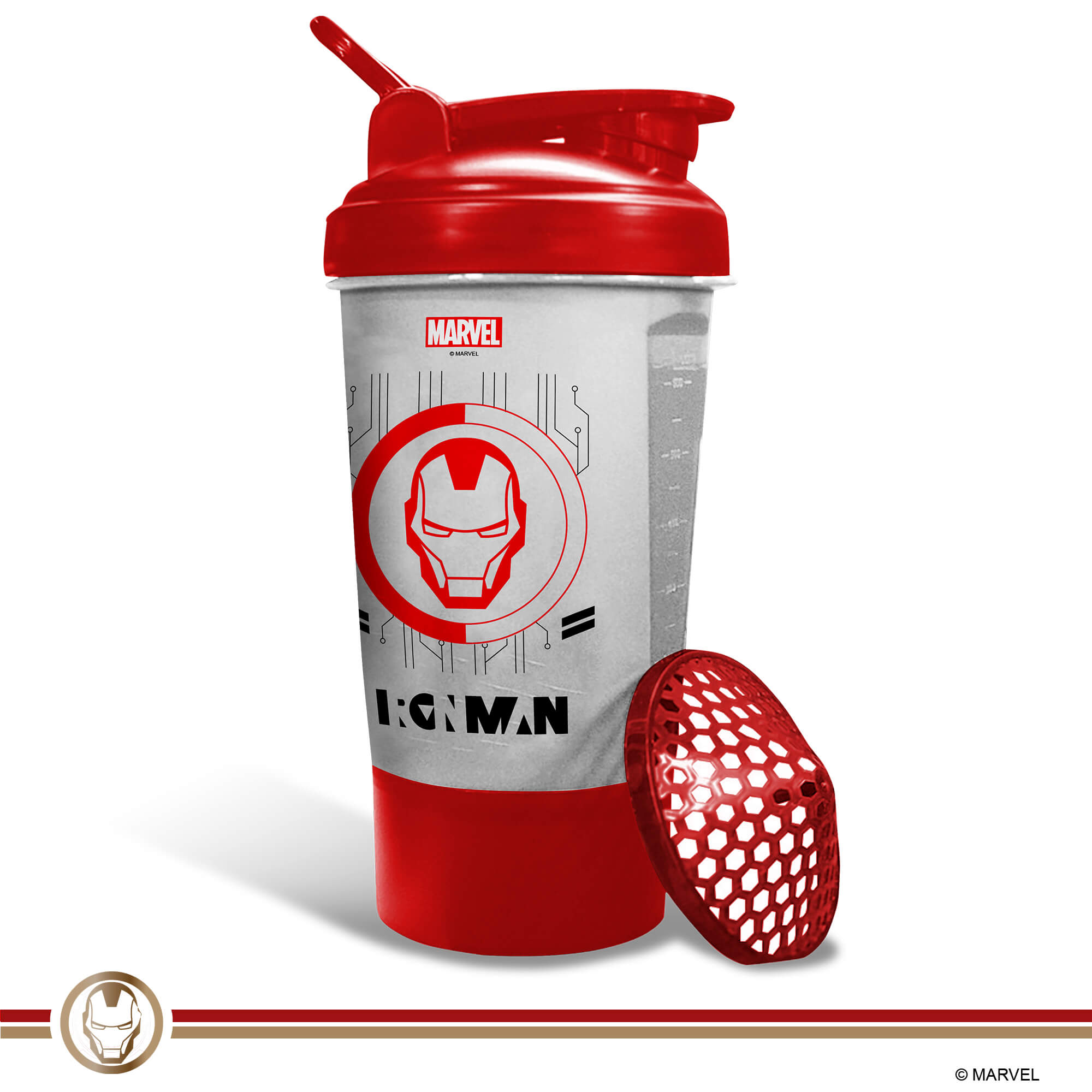 Powermax X Marvel MSB-6S-IM-CLEAR (600ml) IRONMAN Marvel Edition Protein Shaker Bottle with Single Storage