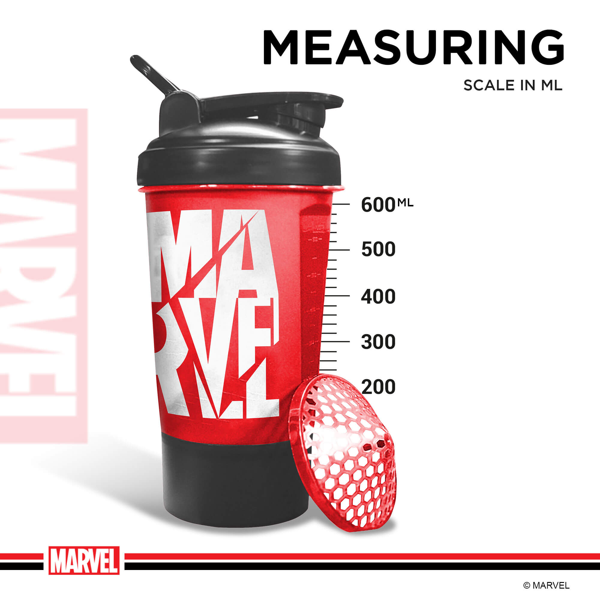 PowerMax x Marvel MSB-6S-M-RED (600ml) Marvel Protein Shaker Bottle with Single Storage