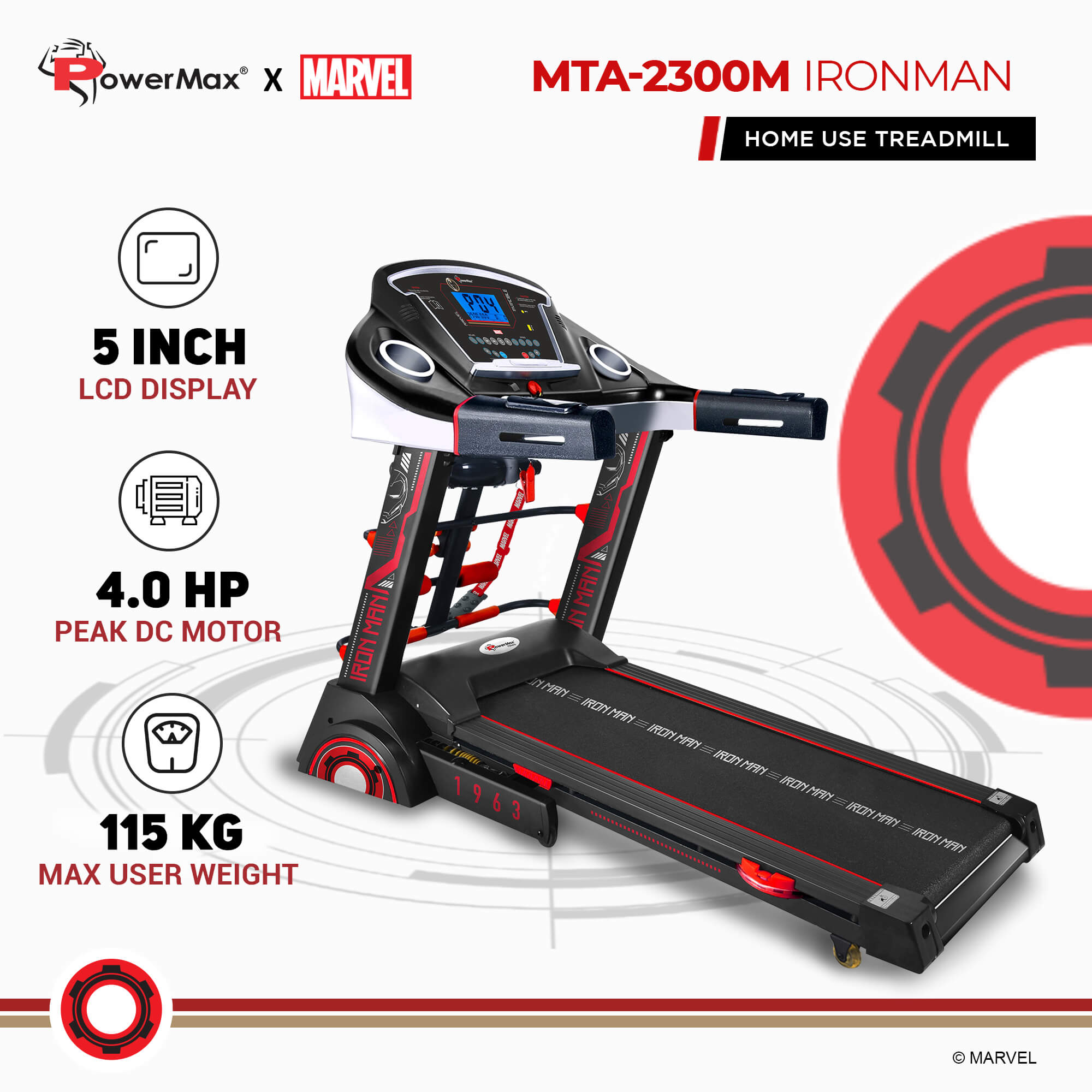 PowerMax X Marvel MTA-2300M Multifunction Treadmill with Semi-Auto Lubrication