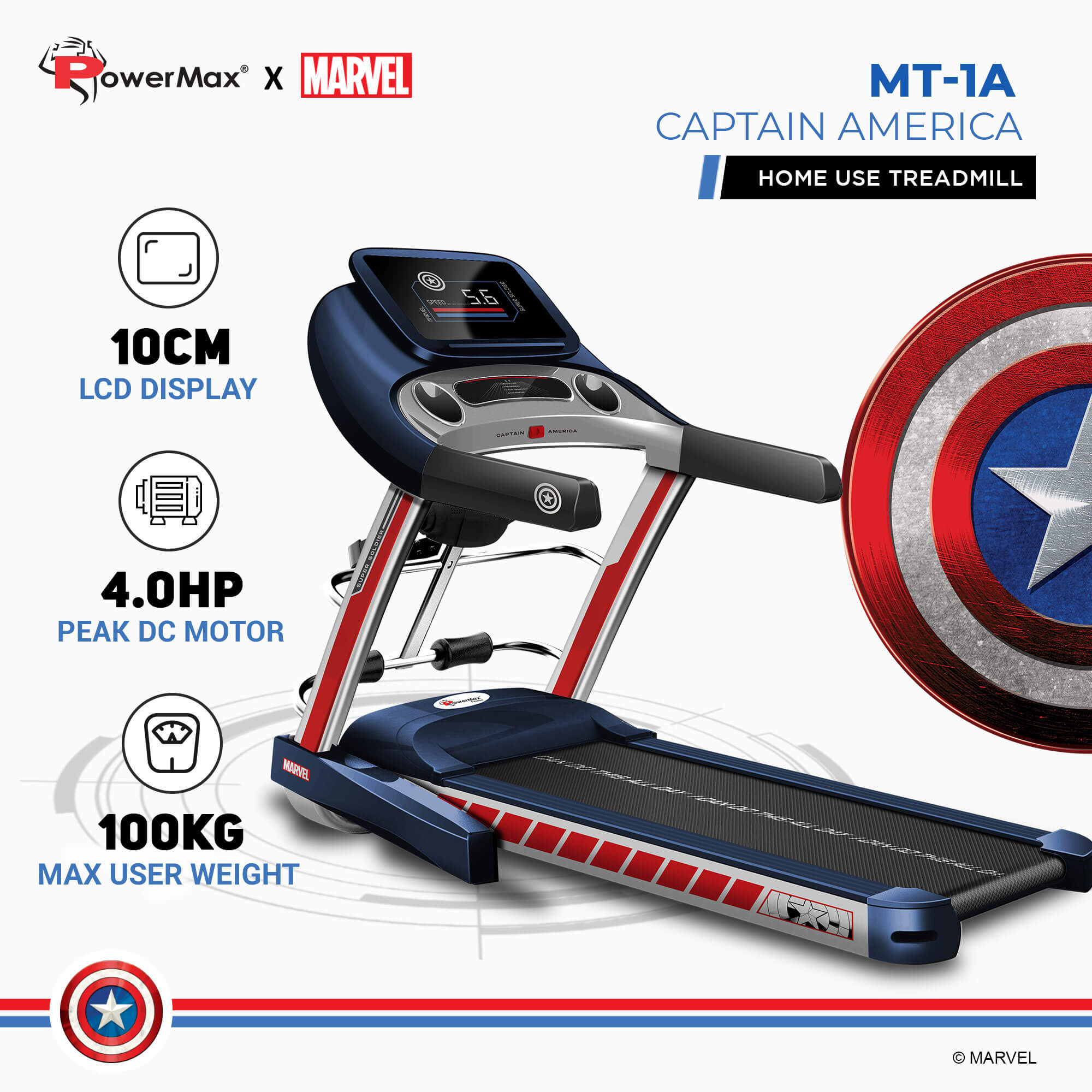 PowerMax X Marvel MT-1A/TD-A1 Motorized Treadmill with Android & iOS Application