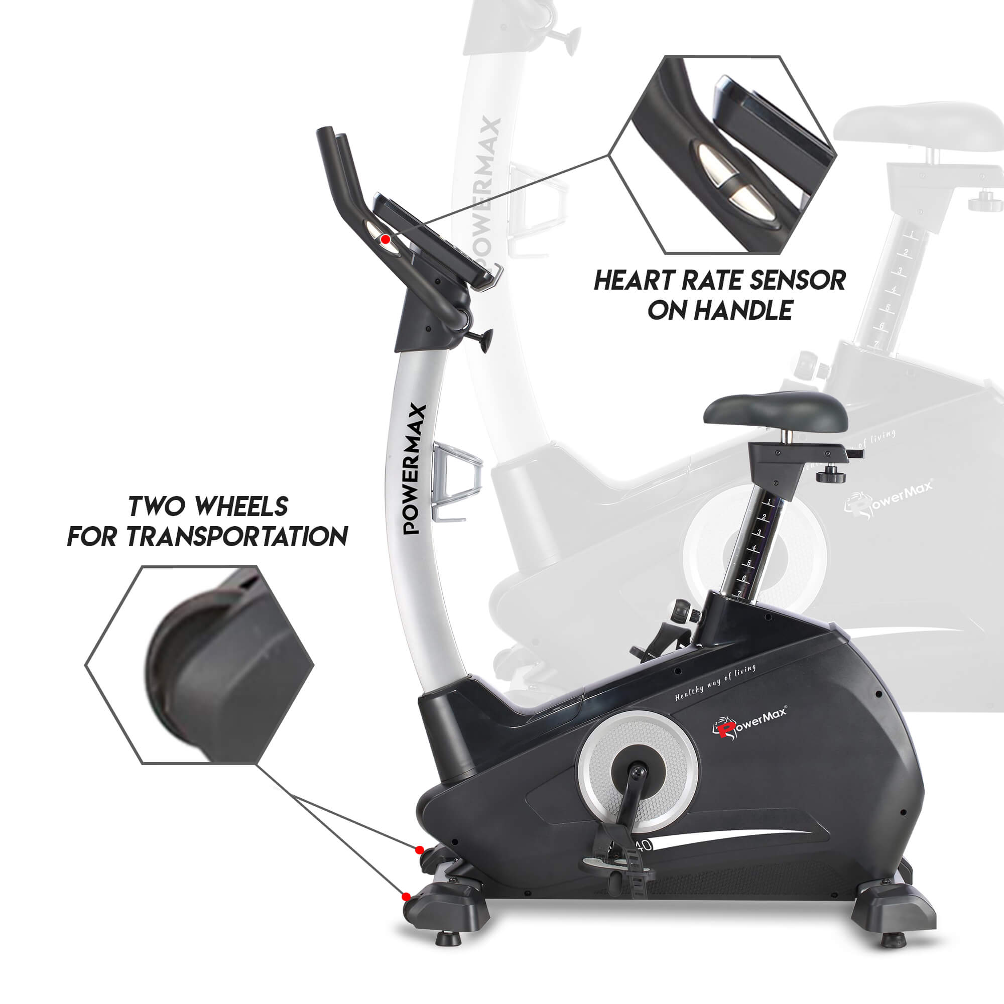 PowerMax Fitness BU-740 Upright Exercise Bike with Hand Pulse, iPad holder and Water Bottle Cage for Home Use