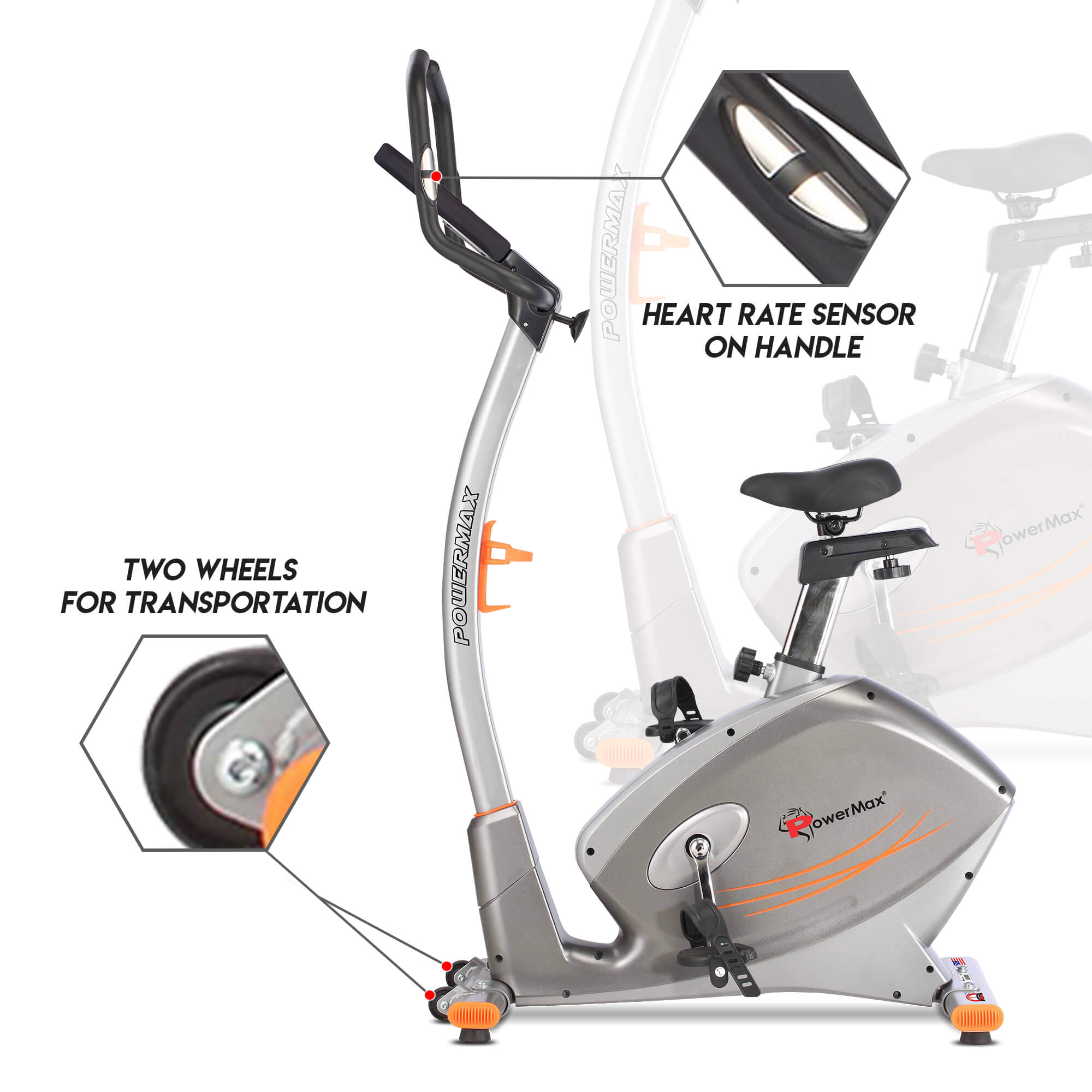 PowerMax Fitness BU-750 Upright Exercise Bike with Hand Pulse, Water Bottle Cage for Home Use