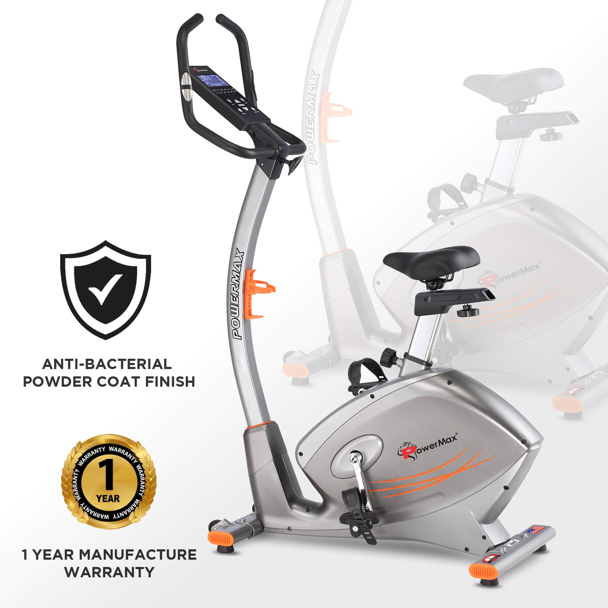 PowerMax Fitness BU-750 Upright Exercise Bike with Hand Pulse, Water Bottle Cage for Home Use
