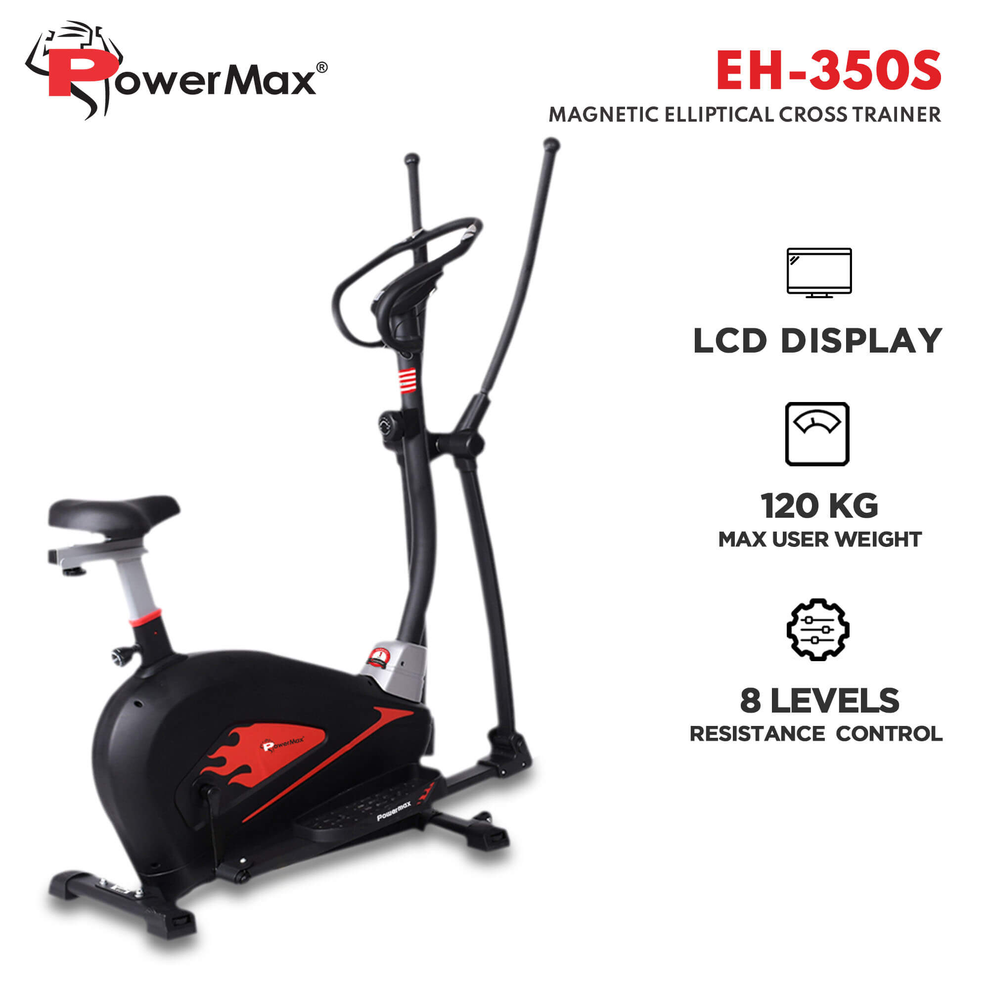 PowerMax Fitness New 2021 EH-350S Magnetic Elliptical Cross Trainer with SOFT Seat