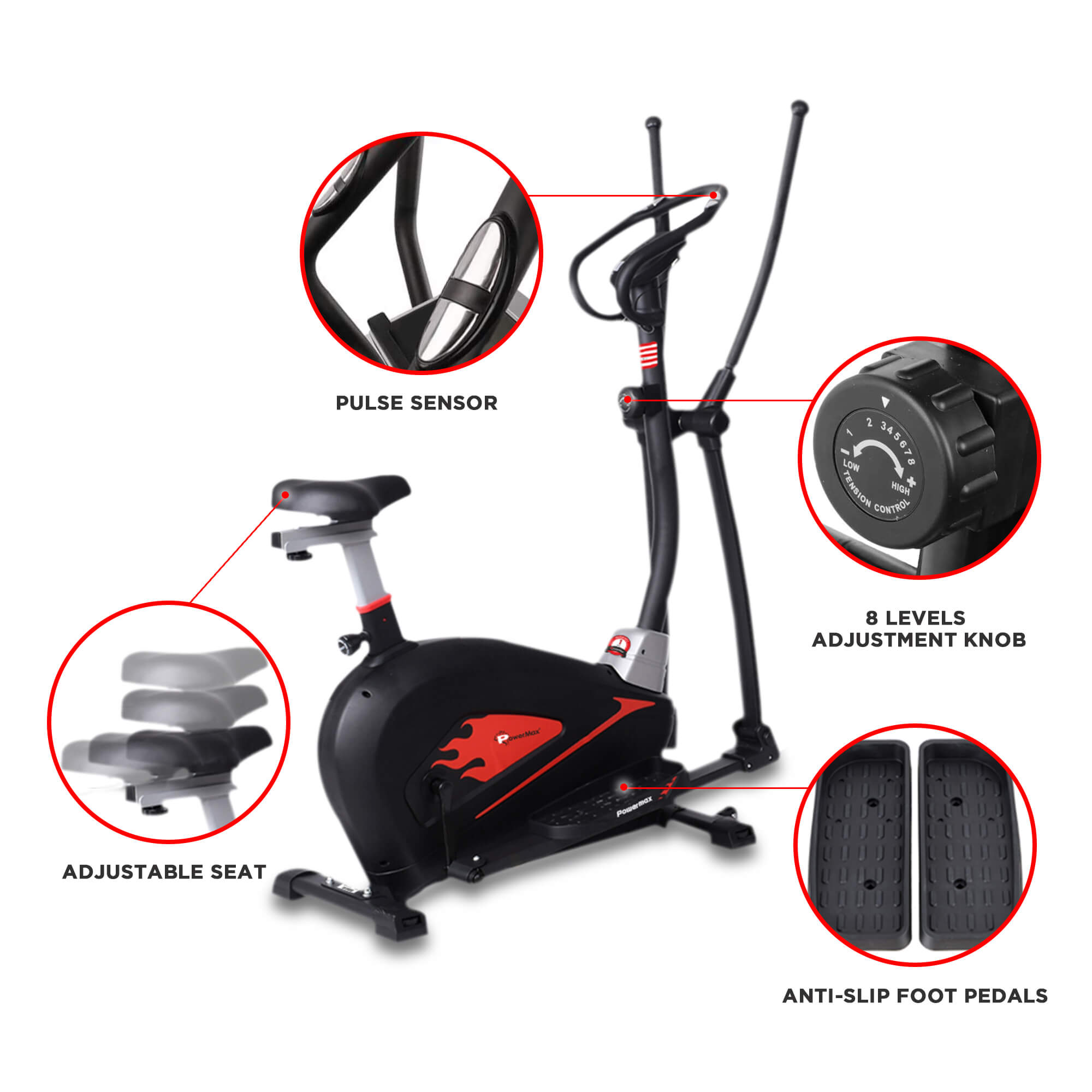 PowerMax Fitness New 2021 EH-350S Magnetic Elliptical Cross Trainer with SOFT Seat