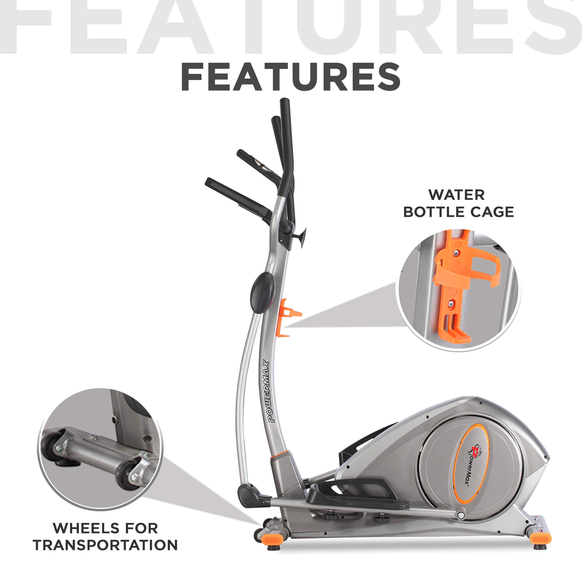 PowerMax Fitness New 2021 EH-750 Elliptical Cross Trainer with Water Bottle Cage
