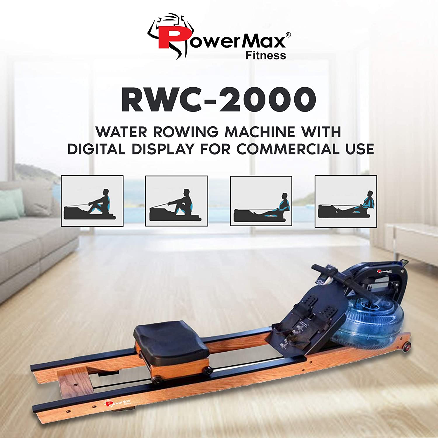 RWC-2000 Water Rowing Machine with Digital Display for Commercial use