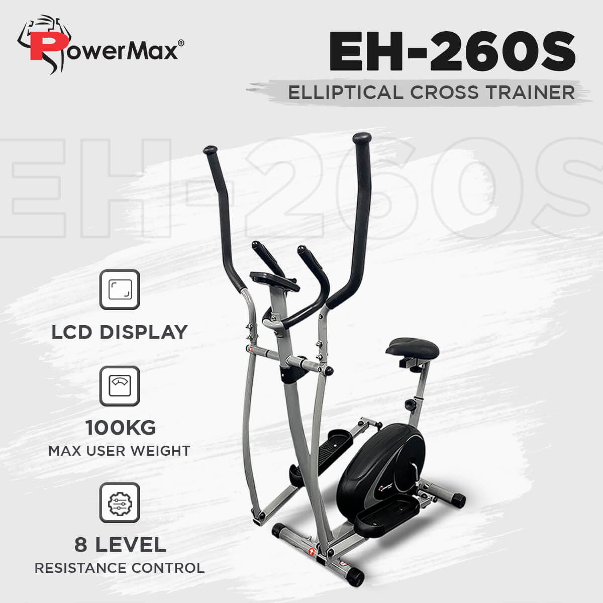 PowerMax Fitness New 2021 EH-260S Elliptical Cross Trainer with Hand Pulse