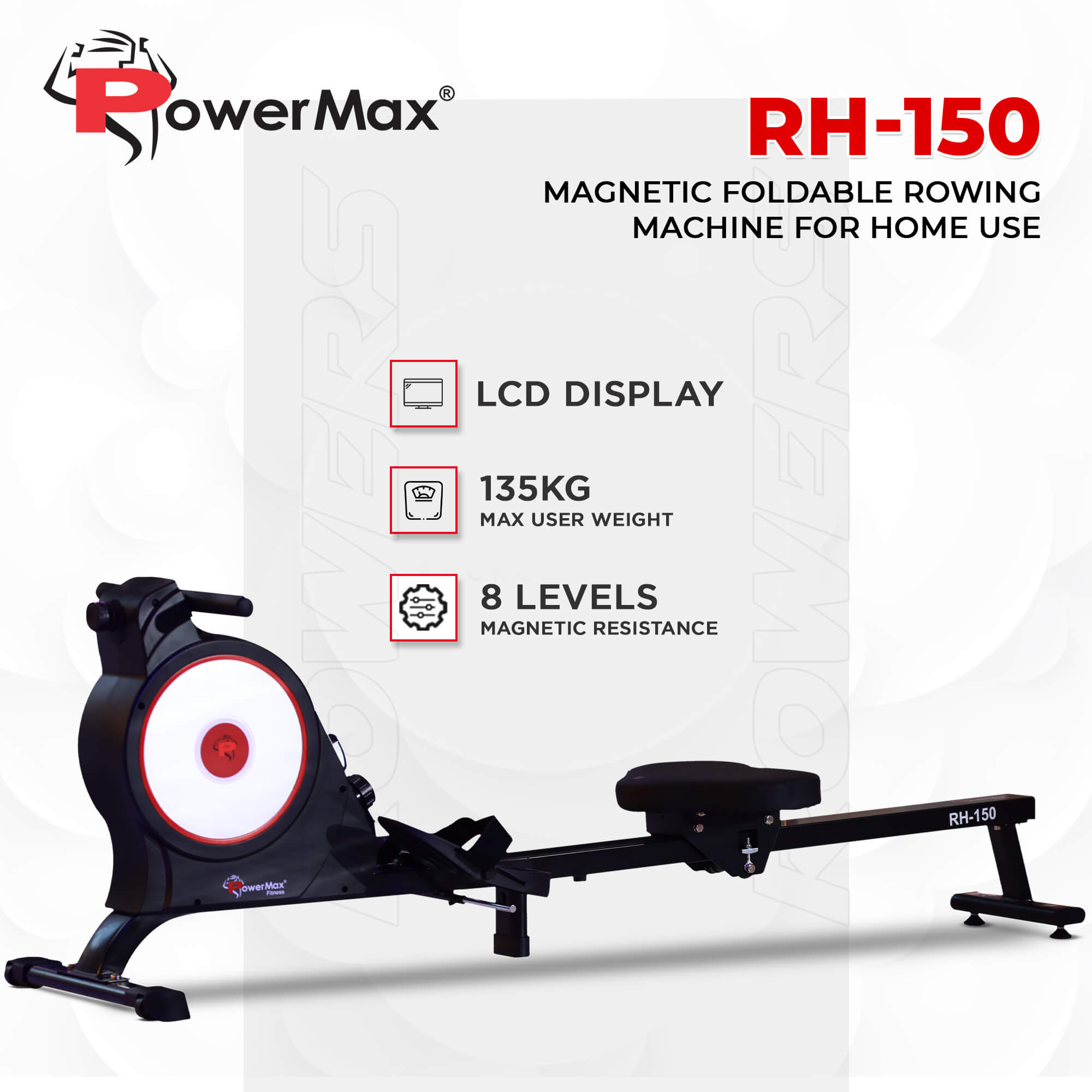 PowerMax Fitness New 2021 RH-150 Magnetic Foldable Rowing Machine for Home use