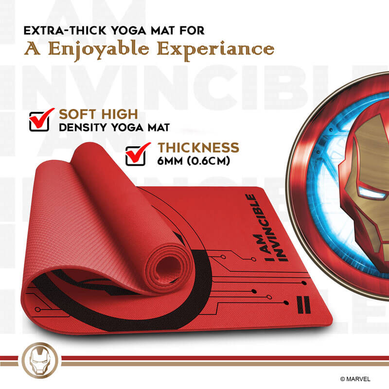 Powermax X Marvel YP61.3 Iron-Man Marvel Edition Anti Skid Yoga mat with Bag for Gym Workout and Flooring Exercise Long Size Yoga Mat for Men and Women