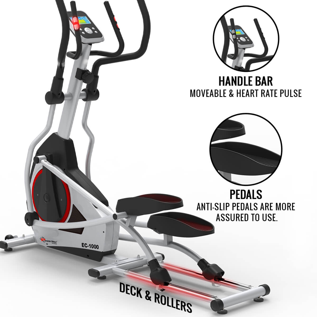 PowerMax Fitness EC-1000 Semi-Commercial Motorized Electric Elliptical Cross Trainer with Magnetic Resistance