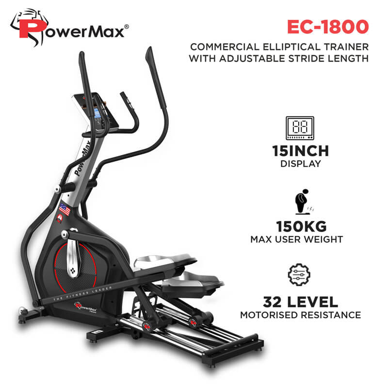 PowerMax Fitness EC-1800 Commercial Elliptical Trainer with Adjustable stride length