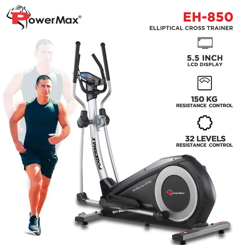 PowerMax Fitness New 2021 EH-850 Elliptical Cross Trainer with Hand Pulse, Water Bottle Cage for Home Use