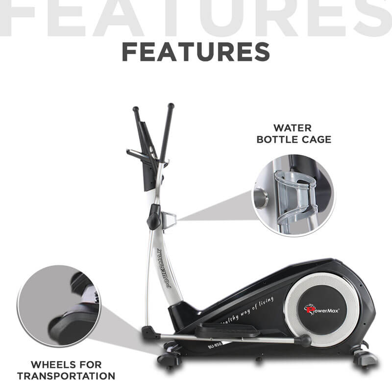 PowerMax Fitness New 2021 EH-850 Elliptical Cross Trainer with Hand Pulse, Water Bottle Cage for Home Use