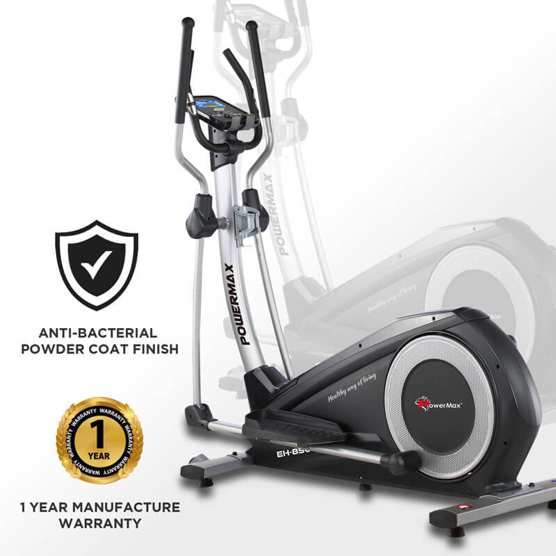 PowerMax Fitness New 2021 EH-850 Elliptical Cross Trainer with Hand Pulse, Water Bottle Cage for Home Use