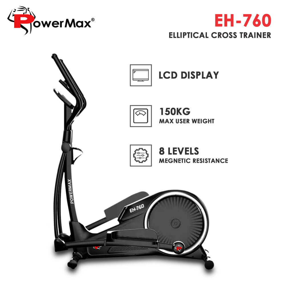 PowerMax Fitness New 2021 EH-760 Elliptical Cross Trainer with Water Bottle Cage