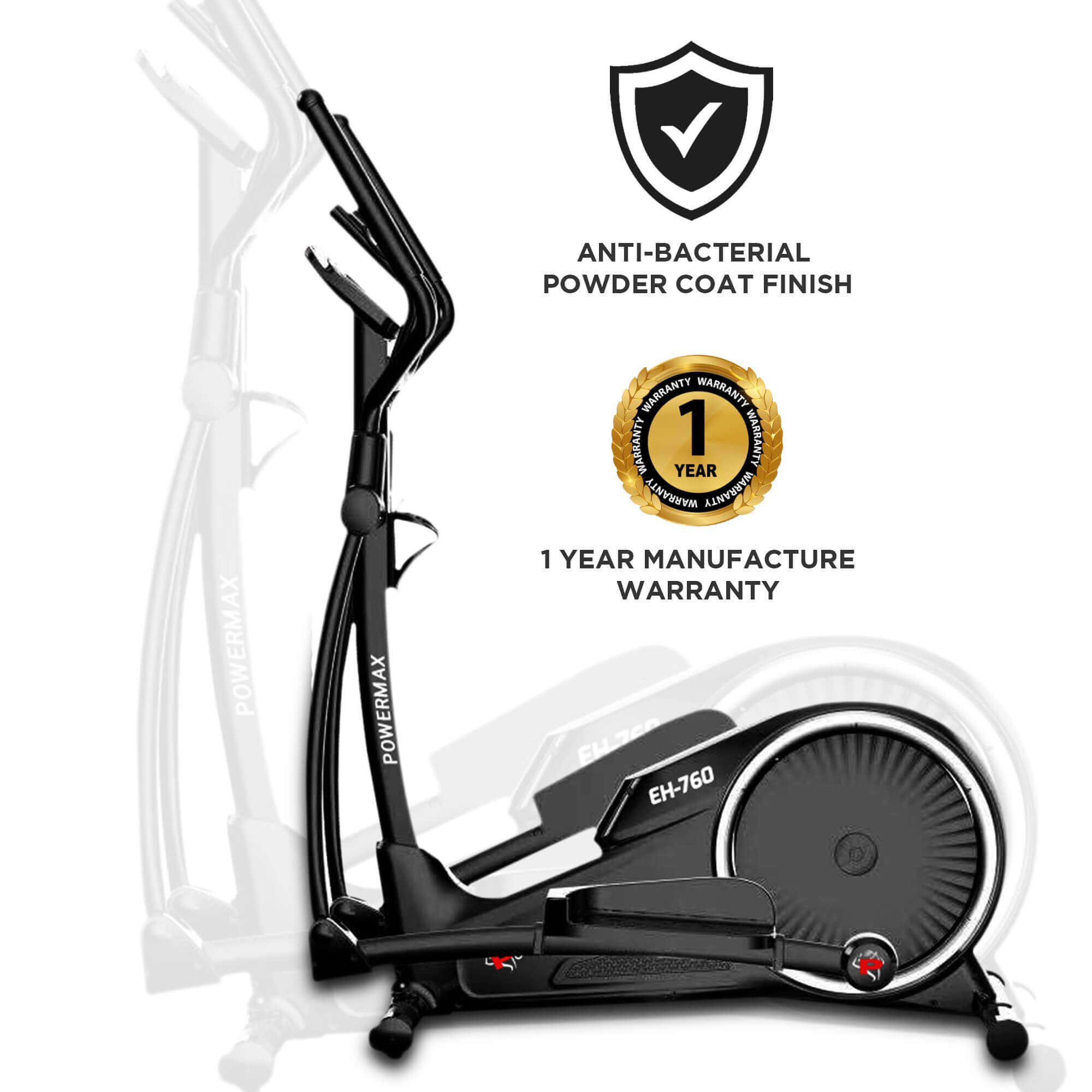 PowerMax Fitness New 2021 EH-760 Elliptical Cross Trainer with Water Bottle Cage