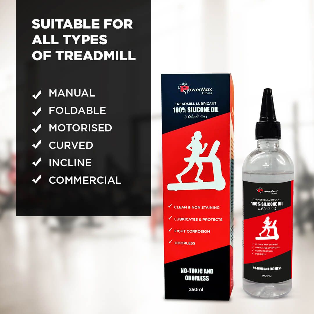 PowerMax Fitness PMS-250 | 100% Silicone Oil | Treadmill Belt Lubricant | Made In India | No Odor | Nozzle cap for easy application | smooth running | Silicone Oil Bottle