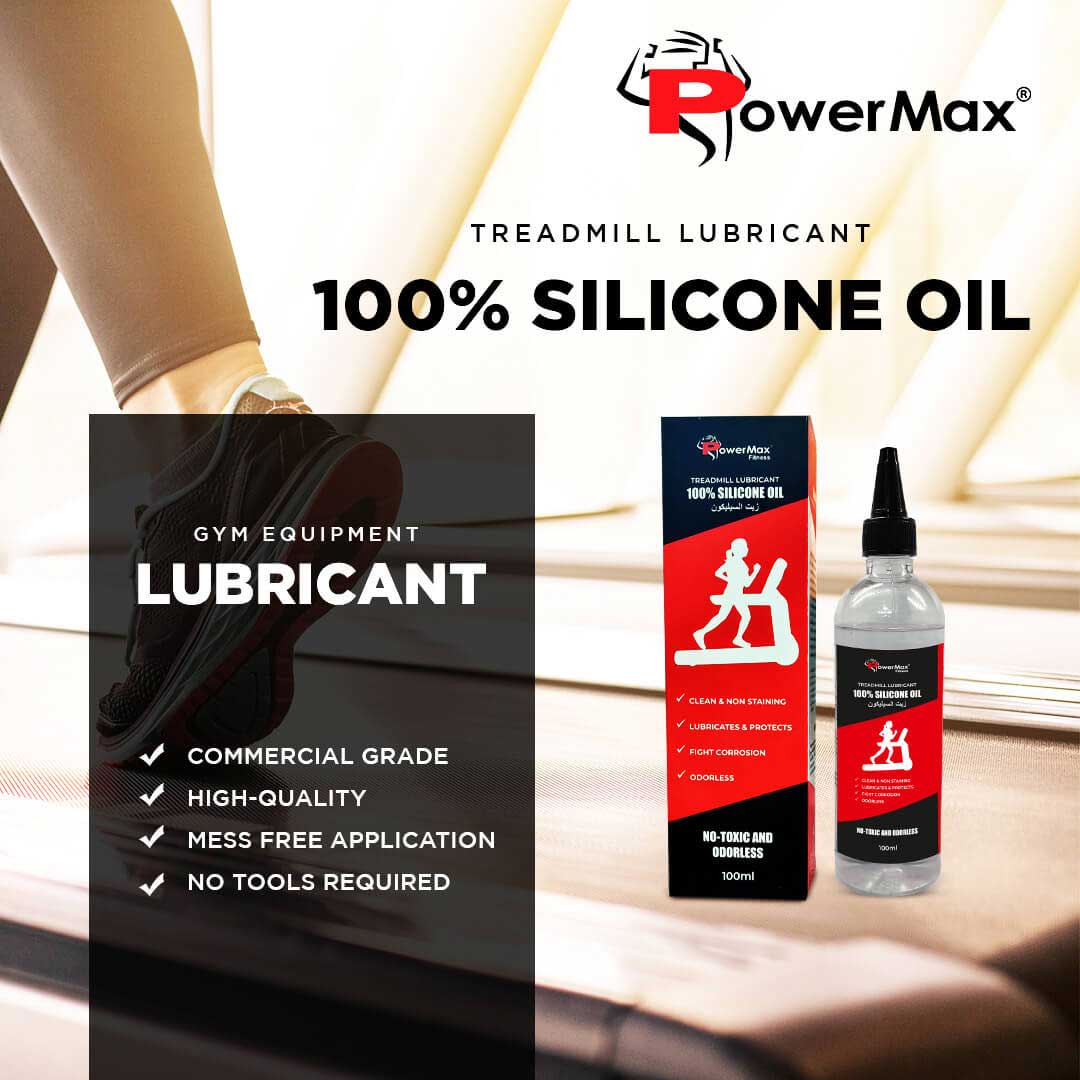 PowerMax Fitness PMS-100 | 100% Silicone Oil | Treadmill Belt Lubricant | Made In India | No Odor | Nozzle cap for easy application | smooth running | Silicone Oil Bottle