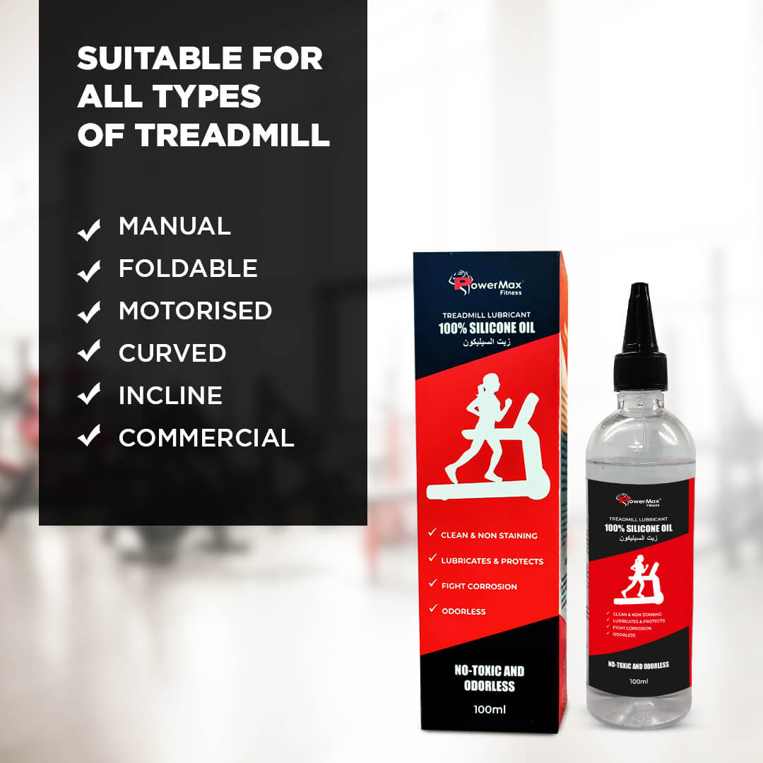 PowerMax Fitness PMS-100 | 100% Silicone Oil | Treadmill Belt Lubricant | Made In India | No Odor | Nozzle cap for easy application | smooth running | Silicone Oil Bottle