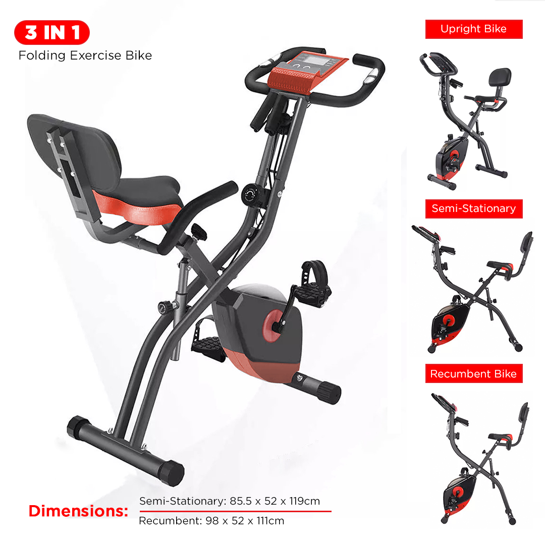 BX-110SX 3 in 1 Foldable Magnetic X Bike with Back Rest and Recumbent Bike