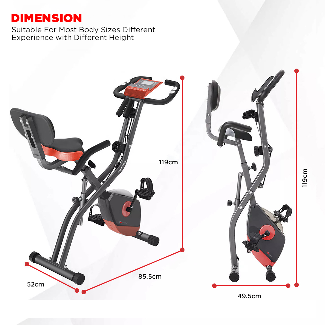 BX-110SX 3 in 1 Foldable Magnetic X Bike with Back Rest and Recumbent Bike
