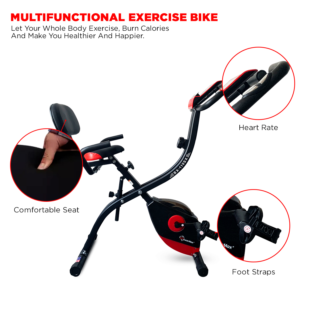 BX-110SX 3 in 1 Foldable Magnetic X Bike with Back Rest and Recumbent Bike