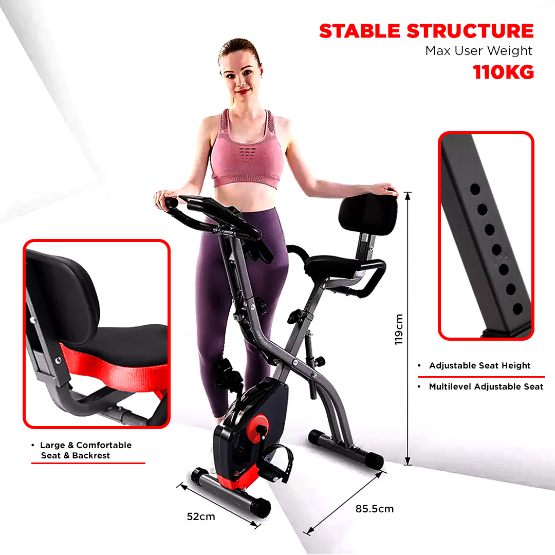 BX-110SX 3 in 1 Foldable Magnetic X Bike with Back Rest and Recumbent Bike