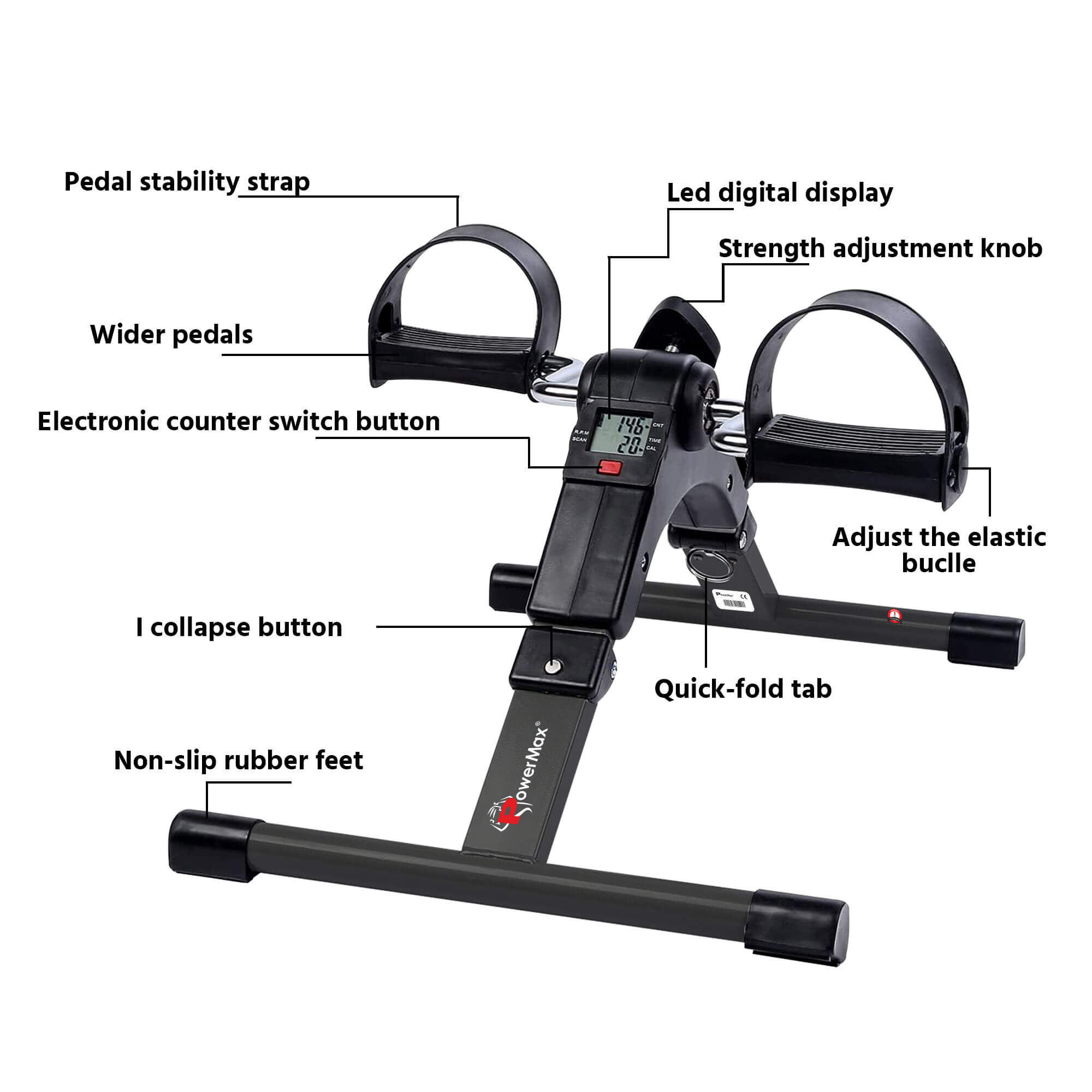 PowerMax Fitness BS-MINI Mini Cycle Pedal Exerciser with Adjustable Resistance and Digital Display - For Light Leg and Arm Exercise