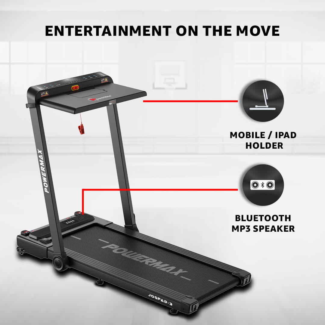 JogPad-3 Dual LED Display Motorized Treadmill with Work Desk & iPhone Holder