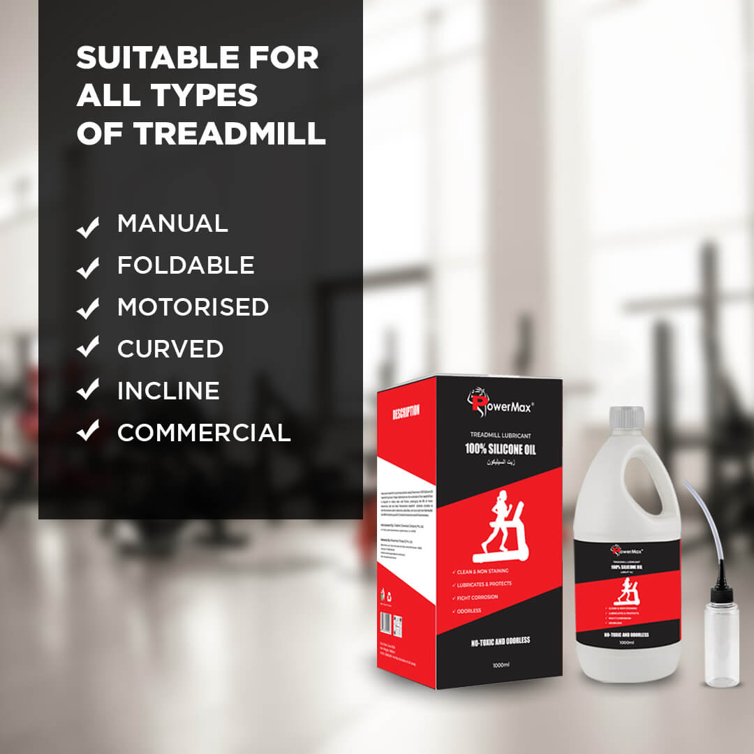 PowerMax Fitness PMS-1000 | 100% Silicone Oil | Treadmill Belt Lubricant | Made In India | No Odor | Nozzle cap for easy application | smooth running | Silicone Oil Bottle