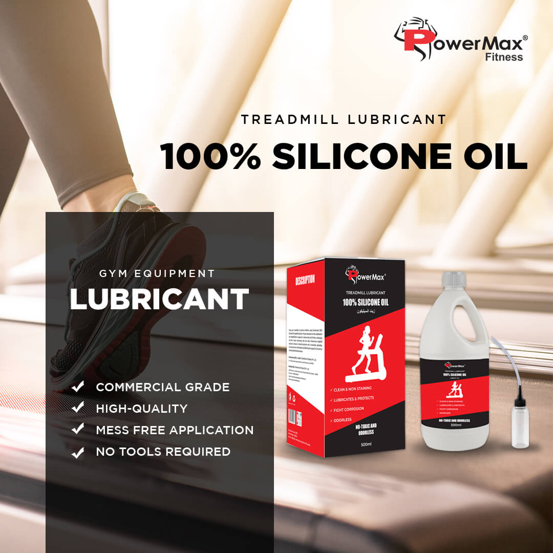 PowerMax Fitness PMS-500 | 100% Silicone Oil | Treadmill Belt Lubricant | Made In India | No Odor | Nozzle cap for easy application | smooth running | Silicone Oil Bottle