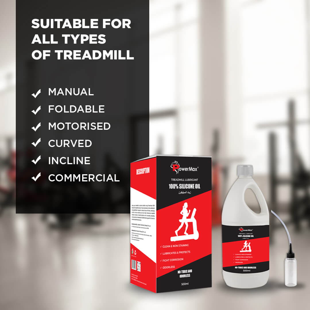 PowerMax Fitness PMS-500 | 100% Silicone Oil | Treadmill Belt Lubricant | Made In India | No Odor | Nozzle cap for easy application | smooth running | Silicone Oil Bottle