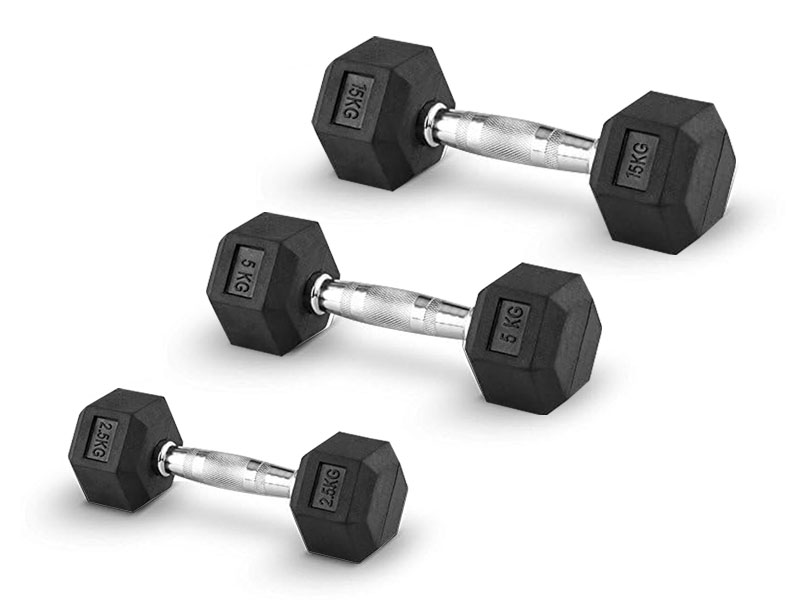 Rubber Coated Hexagon Dumbbells