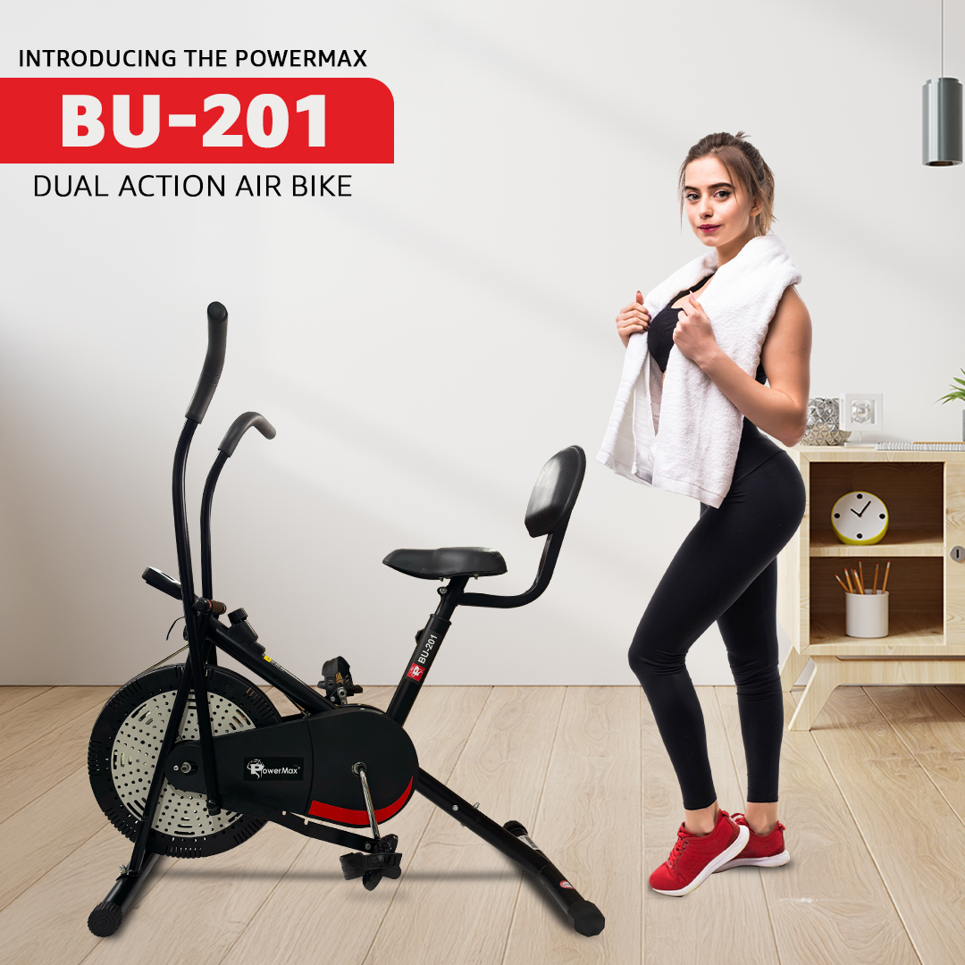 PowerMax Fitess BU-201 Dual Action Air Bike/Exercise Bike with Back Support System for Home Workout