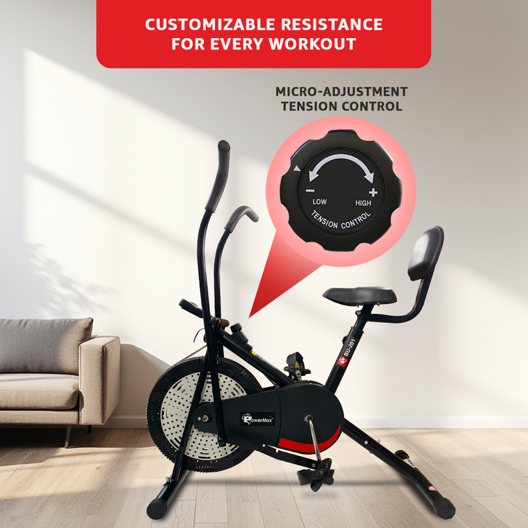 PowerMax Fitess BU-201 Dual Action Air Bike/Exercise Bike with Back Support System for Home Workout