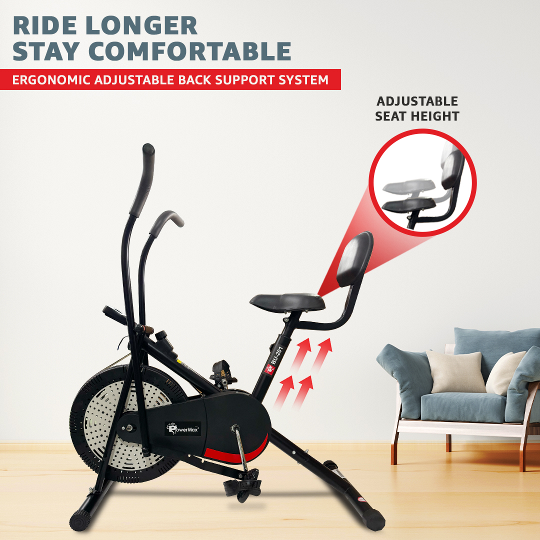 PowerMax Fitess BU-201 Dual Action Air Bike/Exercise Bike with Back Support System for Home Workout
