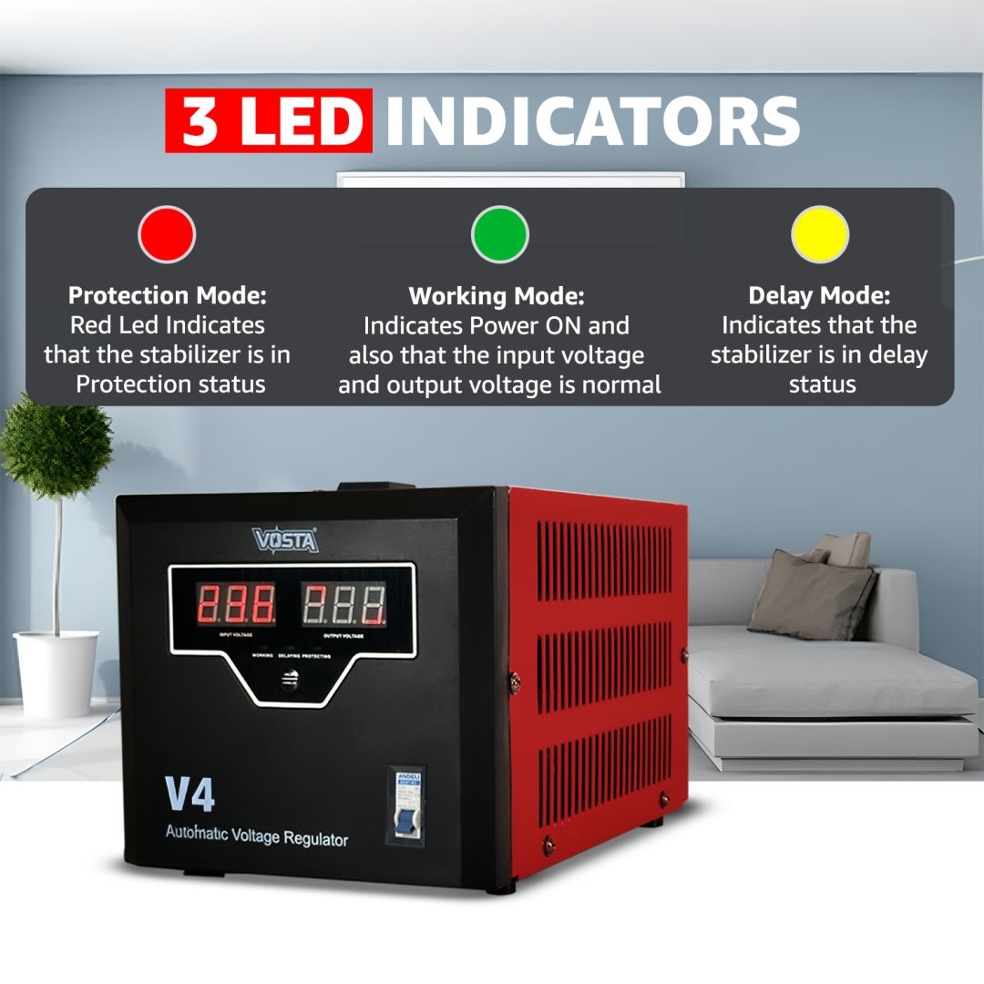 Vosta V4 Digital Stabilizer - Input: 180~270 VAC & Output: 220 VAC (±9%)