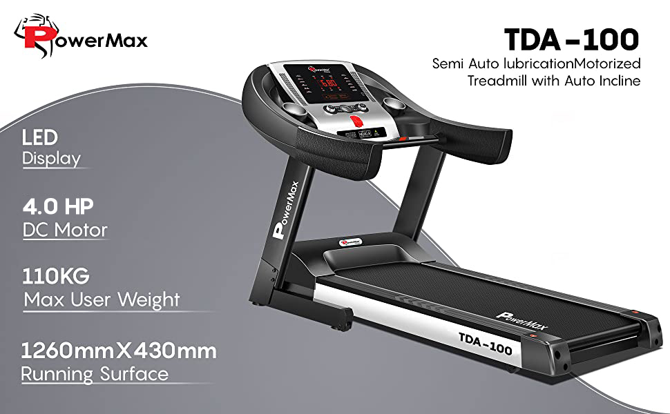 PowerMax Fitness TDA-100 Motorized Foldable Home Use Treadmill Running Machine for Max Pro-Workout by Walk, Run & Jog