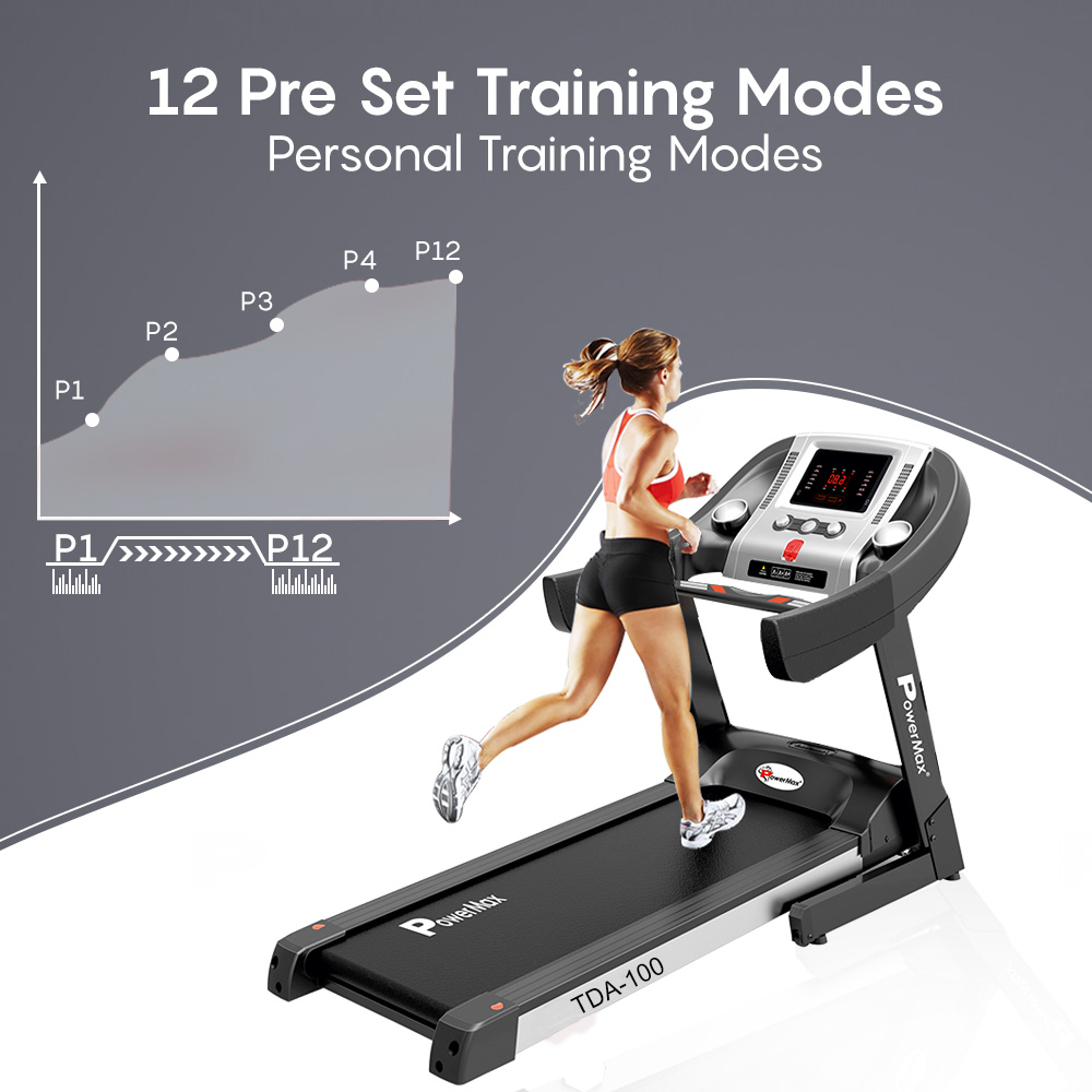 PowerMax Fitness TDA-100 Motorized Foldable Home Use Treadmill Running Machine for Max Pro-Workout by Walk, Run & Jog